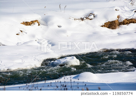A river with snow-covered banks A river with snow-covered banks 119850774