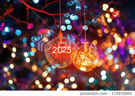 2025s vibrant holiday decor with glowing orbs 119850863