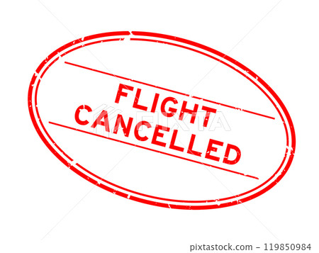 Grunge red flight cancelled word oval rubber seal stamp on white background 119850984