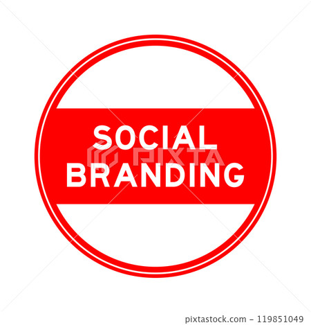 Red color round seal sticker in word scoail branding on white background Red color round seal sticker in word scoail branding on white background 119851049