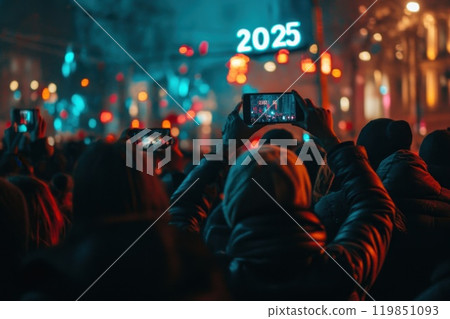 New Year 2025 celebration in city streets New Year 2025 celebration in city streets 119851093