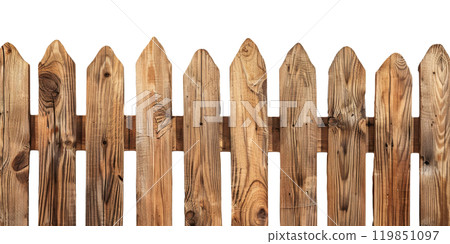Rustic Wooden Fence for Garden Boundaries On Isolated Background 119851097