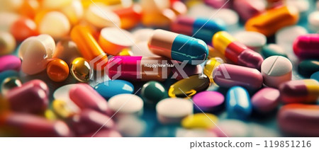 Colorful pills for New Year celebration 119851216