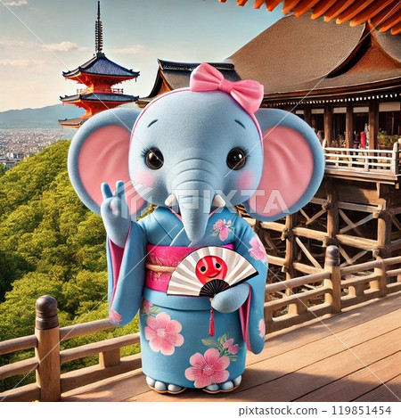 穿著和服的可愛淺藍色大像在清水寺和平相處 穿著和服的可愛淺藍色大像在清水寺和平相處 119851454