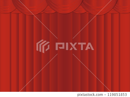 Illustration of a theater stage with the red curtain closed Illustration of a theater stage with the red curtain closed 119851853