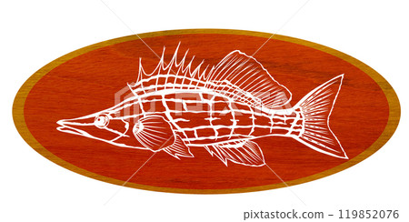 Wood painting cut-out illustration of a cute ornamental fish, the long-finned hawkfish 119852076
