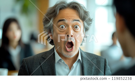 An elderly businessman is surprised by his subordinate's remarks An elderly businessman is surprised by his subordinate's remarks 119852238