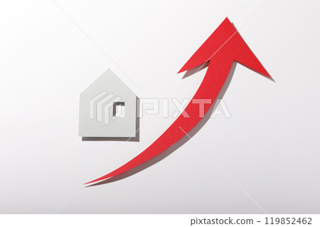 Rising mortgage interest rates and real estate prices Red arrow Rising mortgage interest rates and real estate prices Red arrow 119852462