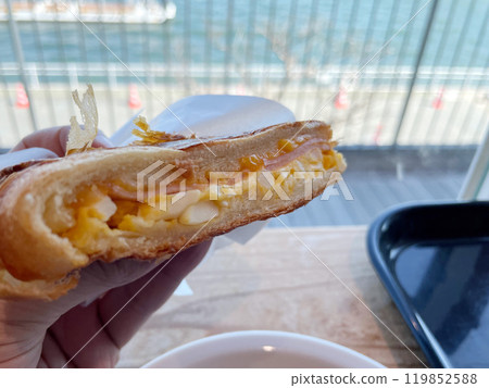Croissant panini, ham and cheese sandwich Croissant panini, ham and cheese sandwich 119852588