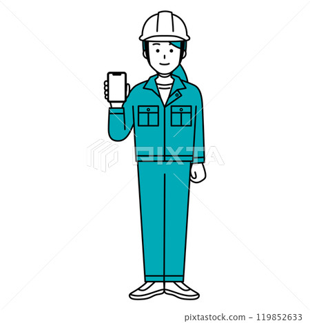 顯示智慧型手機螢幕的男性工作者(全身) 顯示智慧型手機螢幕的男性工作者(全身) 119852633