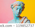 Marble classical sculpture covered with dripping colorful paint. Greek statue in paint stains. Modern art minimalist creative concept. Grunge art, creativity, imagination, party, vandalism 119852737
