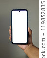 Hand Holding Smartphone With Blank White Screen Display 119852835