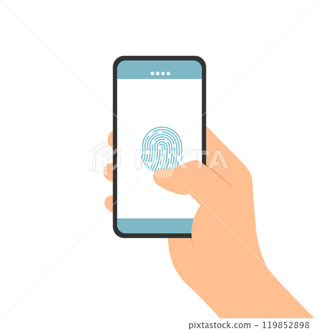 Hand holding mobile phone with fingerprint - Stock Illustration ...