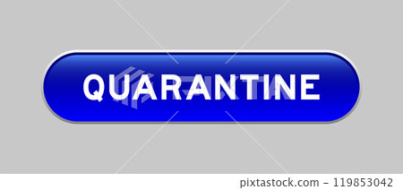 Blue color capsule shape button with word quarantine on gray background Blue color capsule shape button with word quarantine on gray background 119853042