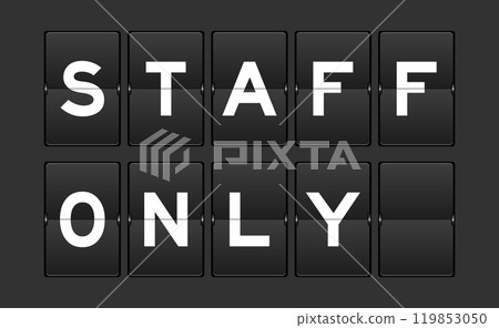Black color analog flip board with word staff only on gray background 119853050