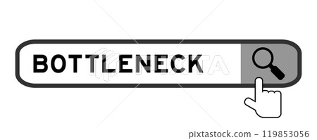 Search banner in word bottleneck with hand over magnifier icon on white background Search banner in word bottleneck with hand over magnifier icon on white background 119853056