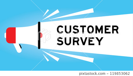 Color megaphone icon with word customer survey in white banner on blue background 119853062