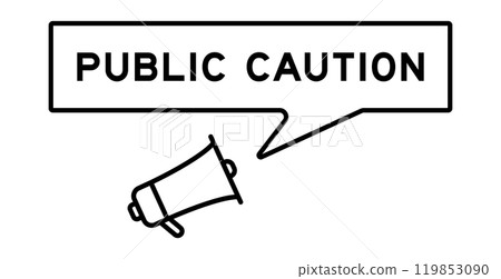 Megaphone icon with speech bubble in word public caution on white background Megaphone icon with speech bubble in word public caution on white background 119853090