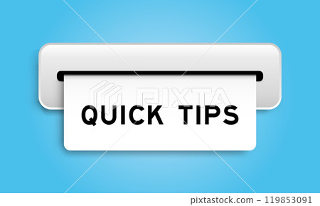 White coupon banner with word quick tips from machine on blue color background White coupon banner with word quick tips from machine on blue color background 119853091