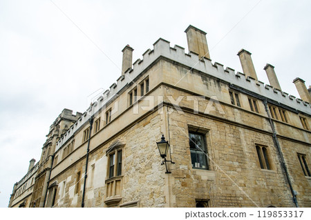 Historic honey-colored brick buildings of Oxford University, Oxford cityscape Historic honey-colored brick buildings of Oxford University, Oxford cityscape 119853317