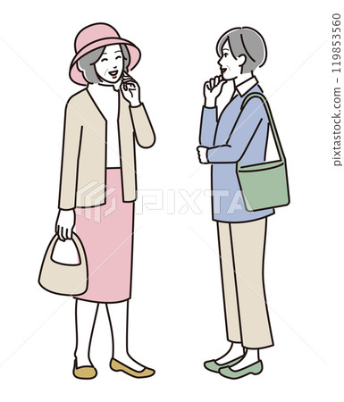 Senior women standing and talking 119853560