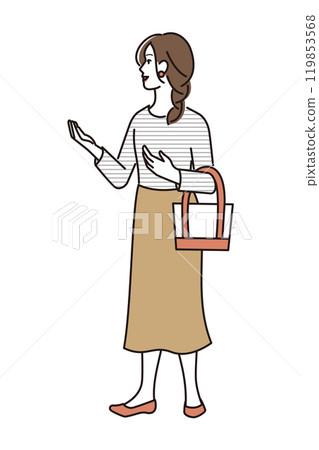 Woman speaking with hands outstretched 119853568