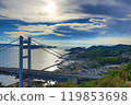 The Great Seto Bridge, the sun and the port town 119853698