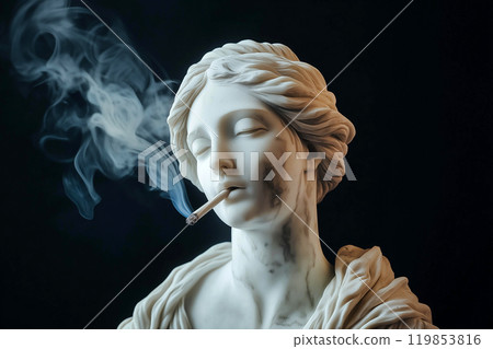 cigarette statue Classic Greek statue smoking. Modern minimal... - Stock Illustration  [119853816]