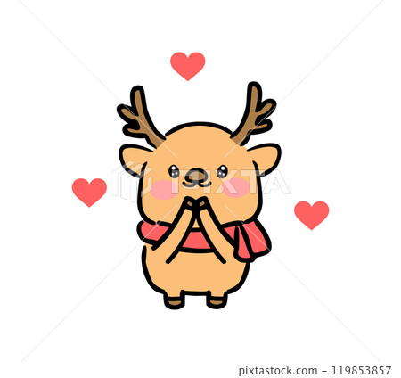 Heart illustration and cute reindeer character Heart illustration and cute reindeer character 119853857