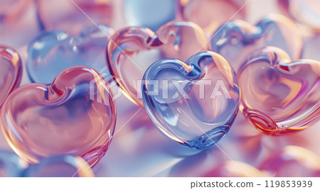 Glossy glass colorful hearts. Abstract valentines day greeting card background. Concept of love and romance, dating, romantic couple exclusive relationships Glossy glass colorful hearts. Abstract valentines day greeting card background. Concept of love and romance, dating, romantic couple exclusive relationships 119853939