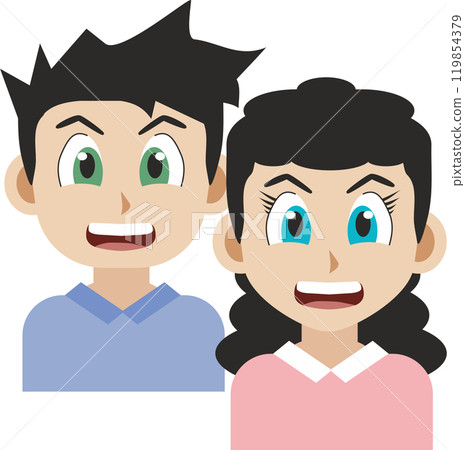 Japanese manga style illustration of a smiling young adult boy with girlfriend front view 119854379