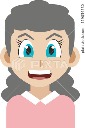 Japanese manga style illustration of a gray haired old woman smiling front view Japanese manga style illustration of a gray haired old woman smiling front view 119854380