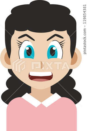 Japanese manga style illustration of a smiling young adult girl front view Japanese manga style illustration of a smiling young adult girl front view 119854381
