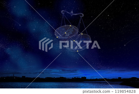 漂浮在夜空中的天秤座（星座圖） 119854828