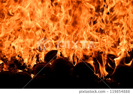 Fire flame background from the combustion of natural materials. 119854888