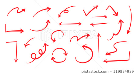 簡單的筆手寫箭頭設定向量紅色 簡單的筆手寫箭頭設定向量紅色 119854959