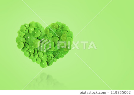Mockup of the heart is made of green leaf isolated on green background. Ecology concept. World Nature Conservation Day 119855002