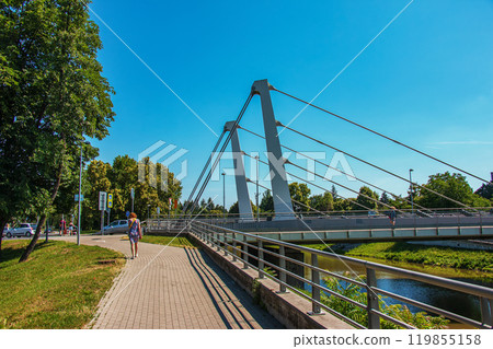 Bridge on river Nitra. Modern architecture. 119855158