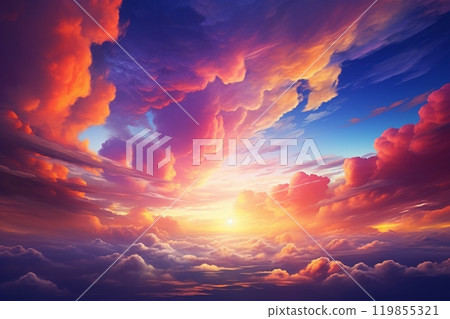 As day turns to night, a spectacular sunset takes center stage, painting the sky with an array of brilliant colors an extraordinary and vibrant sunset landscape. Created with generative AI tools As day turns to night, a spectacular sunset takes center stage, painting the sky with an array of brilliant colors an extraordinary and vibrant sunset landscape. Created with generative AI tools 119855321