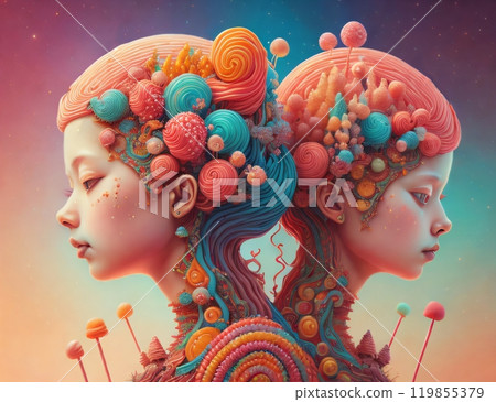 Several abstract close-up faces, the concept of communication, dialogue and relationship. Created with generative AI tools 119855379