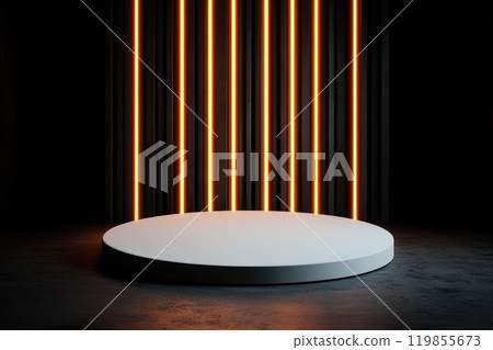 Clean White Podium in Industrial Setting with Backlighting 119855673