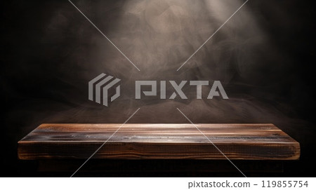 A wooden shelf with smoke coming out of it 119855754