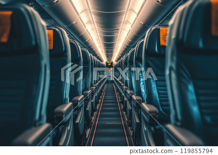 Modern Airplane Interior with Empty Passenger Seats 119855794