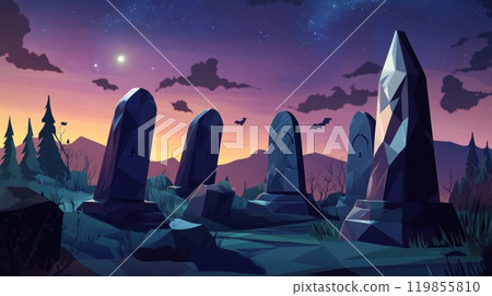 A graveyard with a large stone obelisk in the foreground A graveyard with a large stone obelisk in the foreground 119855810
