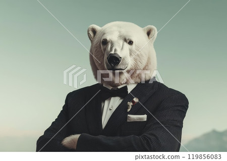 Elegant Polar Bear Standing on Two Legs, majestic beauty of wildlife Elegant Polar Bear Standing on Two Legs, majestic beauty of wildlife 119856083