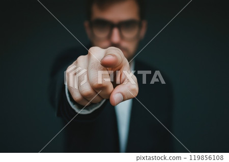 Man in Suit Pointing at Camera for Professional Portrait Man in Suit Pointing at Camera for Professional Portrait 119856108