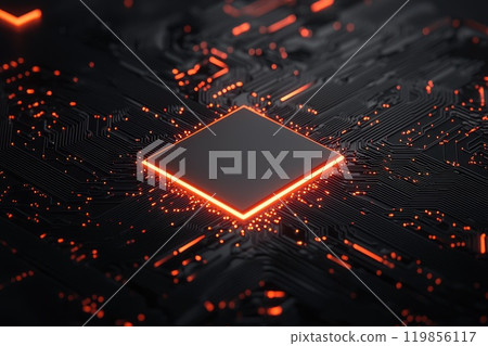 Neon Orange Square on Black Circuitry pattern Background Neon Orange Square on Black Circuitry pattern Background 119856117