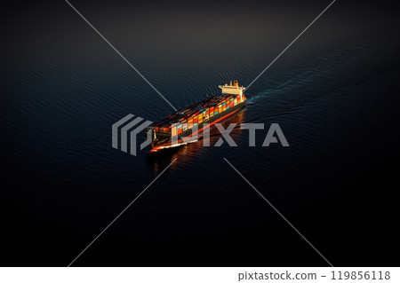 Colorful Cargo Ship Navigating Calm Waters Colorful Cargo Ship Navigating Calm Waters 119856118