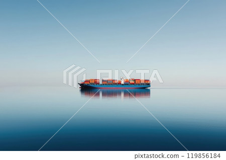 Container Ship Moving Through Calm Waters 119856184