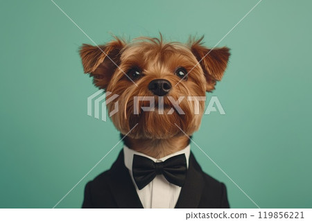 Hyperrealistic Dog in Formal Attire Standing Upright 119856221